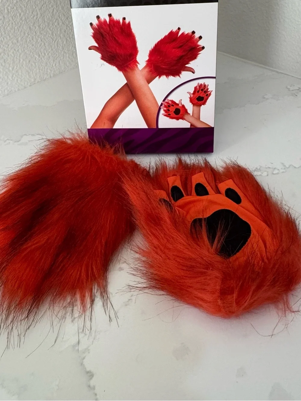 Cosplay Halloween Costume Red  faux fur gloves with matching tail
